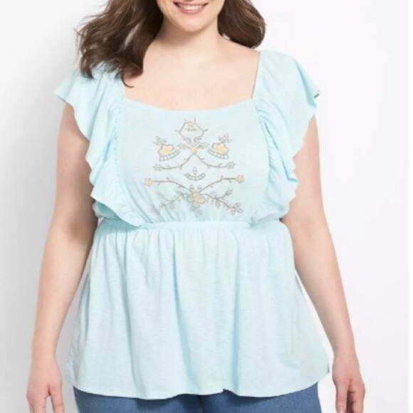 Lane Bryant Classic Square-Neck Embroidered Peplum Tank - Picture 1 of 8